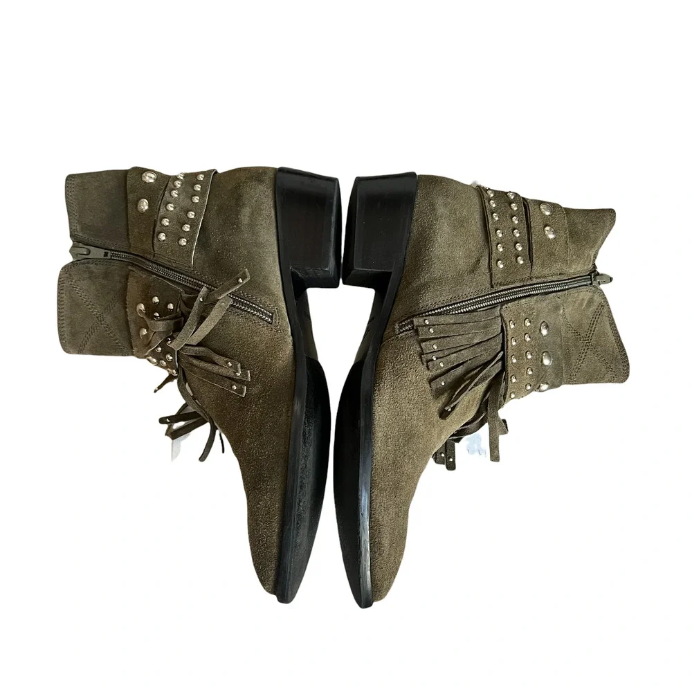 Toral Suede Olive Green Fringe Tassel Women's Ankle Boots EU 37 / US 6 - 6.5 - Picture 3 of 6